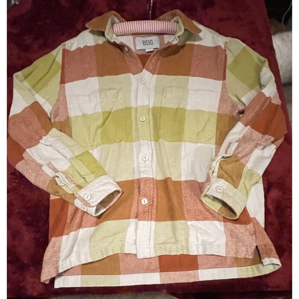 Mens Small BDG Plaid Flannel in Yellow/Orange/Ecru